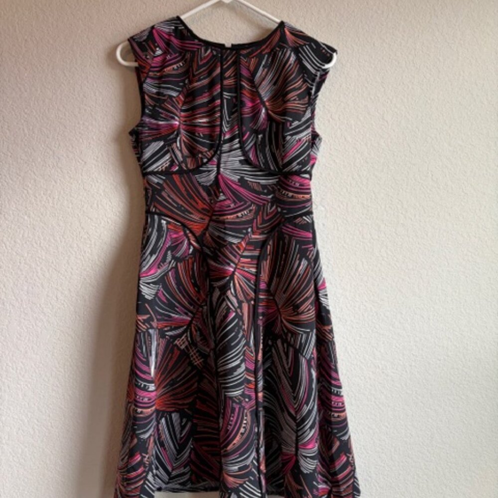 London Times Dress Womens Black Abstract Print Size 4 Fit & Flare Mod Preppy - Picture 2 of 11